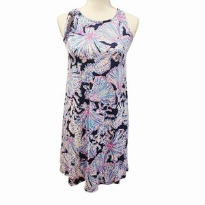 Lilly Pulizer Deep Sea Navy Shells Luella Shift Pima Cotton Sz XXS Preppy EUC